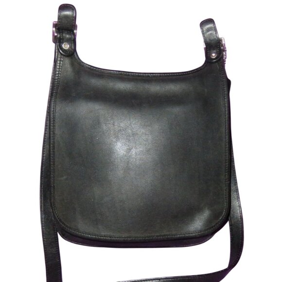 Coach 90's Legacy 9131 Black Saddle Leather Crossbody Hippie Messenger Flap Bag - Picture 2 of 10